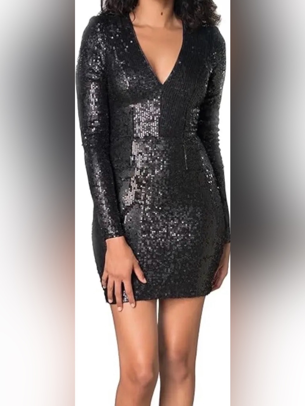 Dress the Population Sequin Long Sleeve Mini Dress Black Size XS